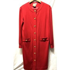Talbots Jacket Dress Size Small Red Wool Knit Gold Button Trim Jackie O Classic